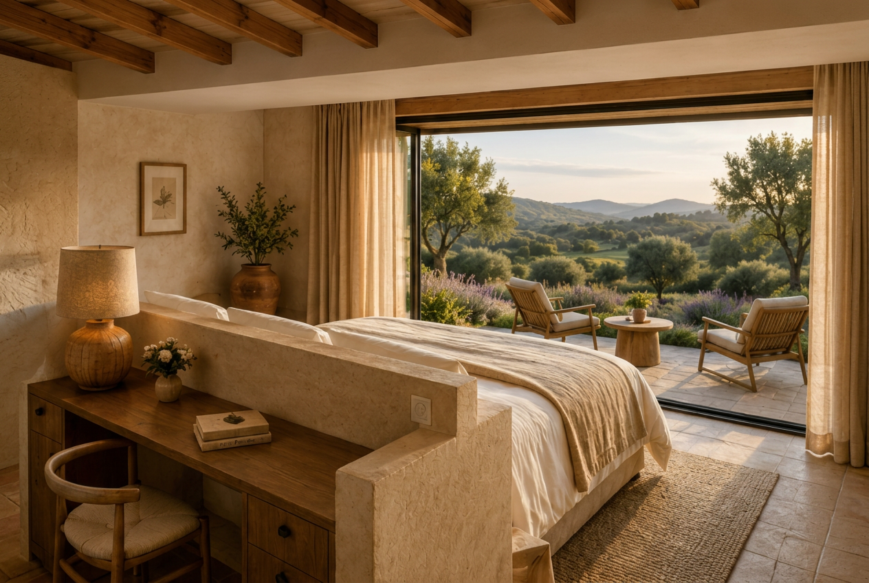 Slow morning interior of a boutique countryside suite
