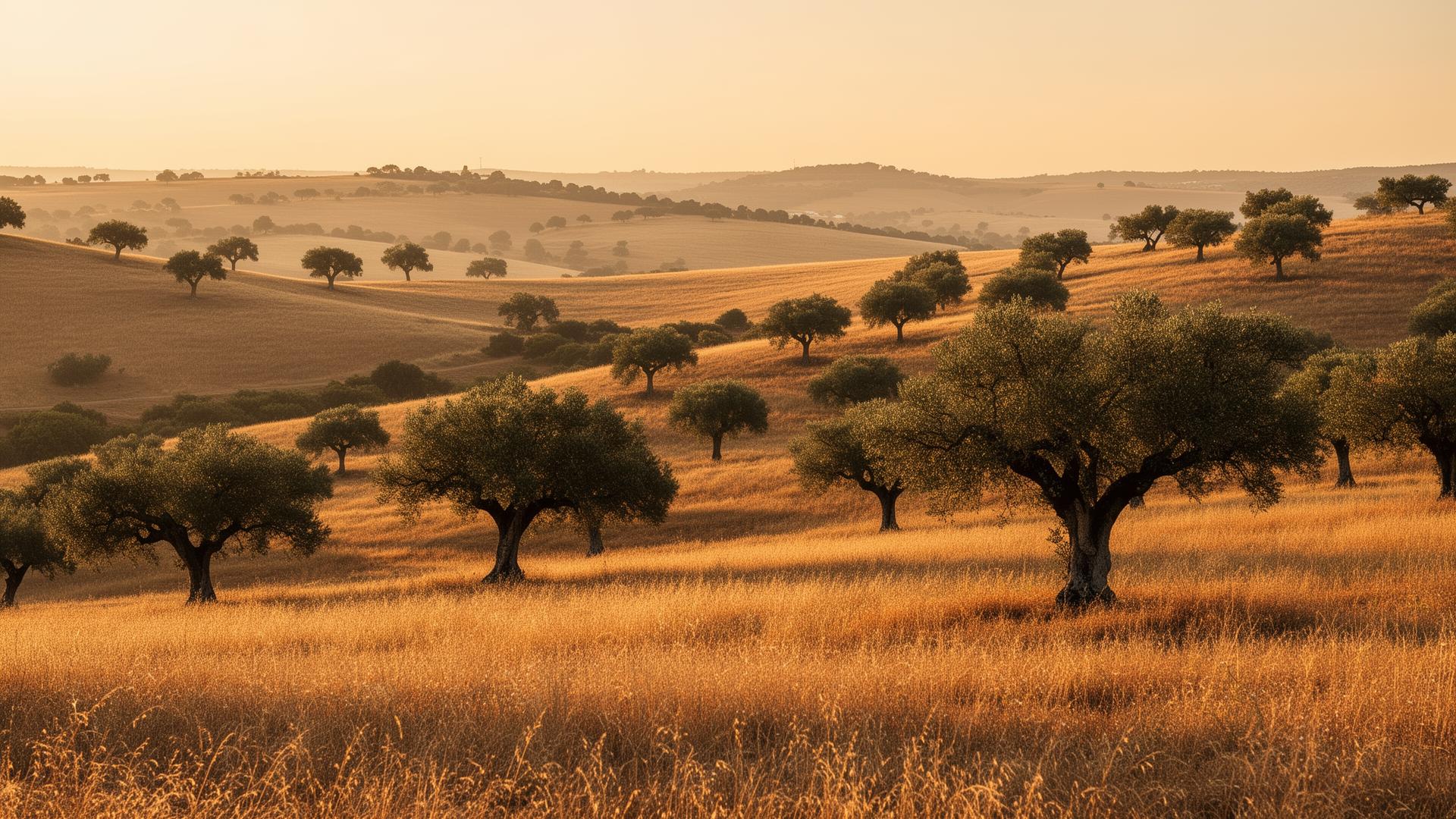Cinematic landscape of the Alentejo countryside in Portugal